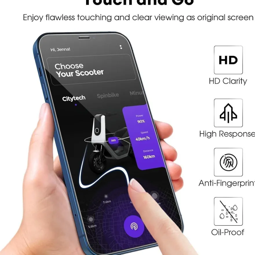 JETech Displayschutzfolie für iPhone 12/12 Pro 6,1 Zoll, 3 Stück, Gehärtetes