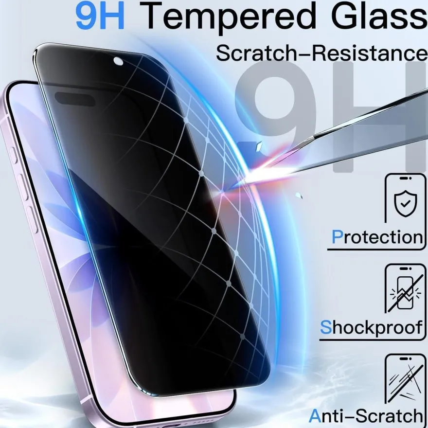 JETech Sichtschutzfolie für iPhone 17 (6,3 Zoll) - Anti-Spy, Gehärtetes Glas, 2
