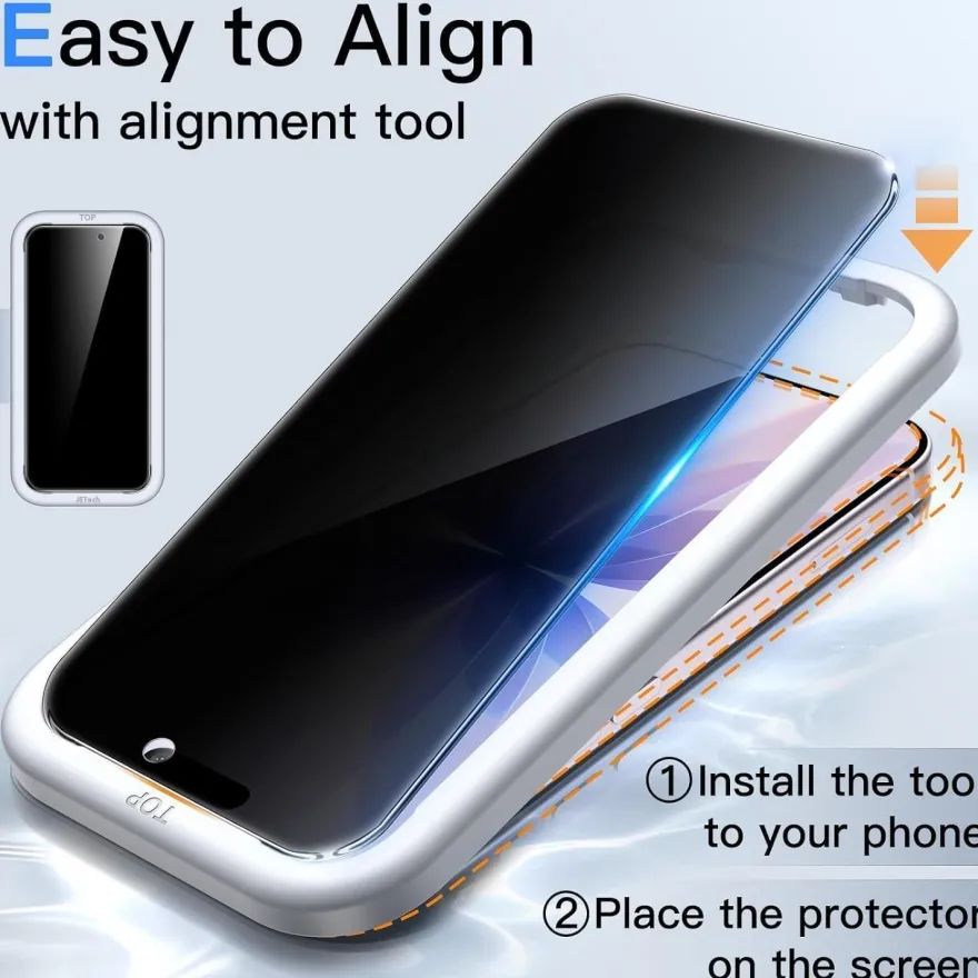 JETech Sichtschutzfolie für iPhone 17 (6,3 Zoll) - Anti-Spy, Gehärtetes Glas, 2
