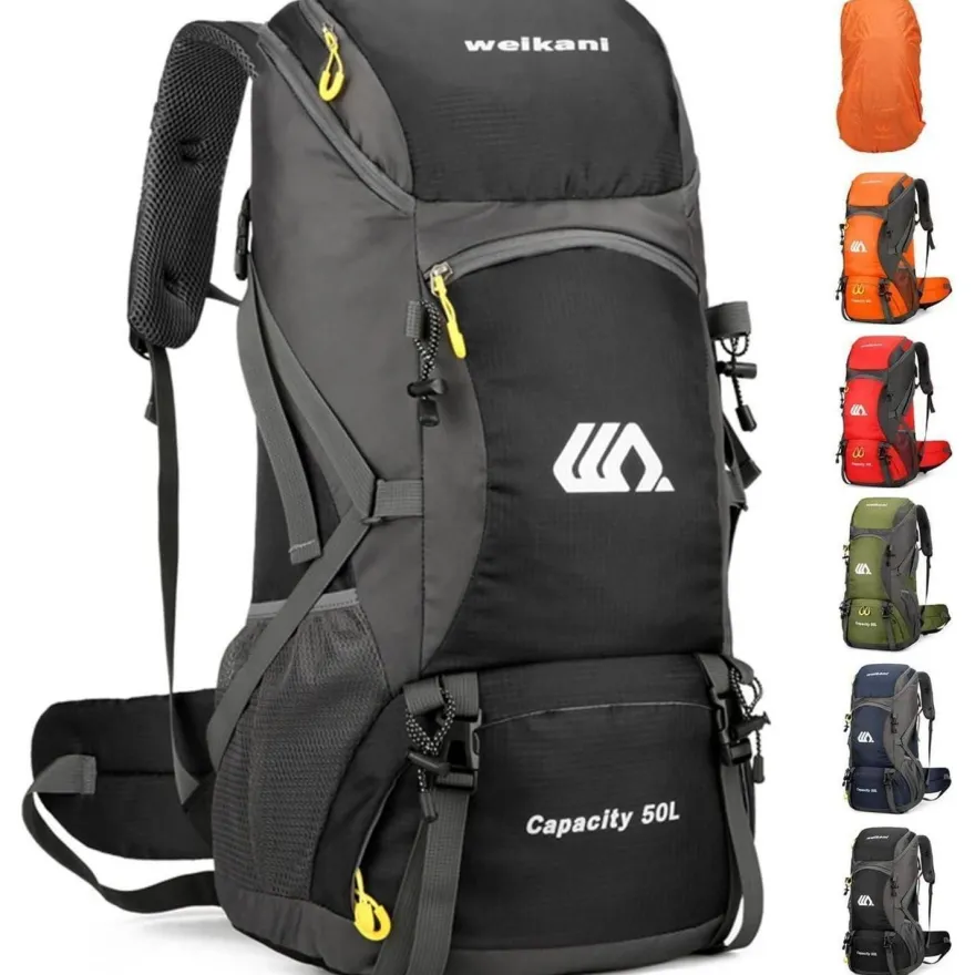 jianyana Wanderrucksack 50L Trekkingrucksack mit Regenhülle, wasserdicht für