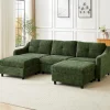 JIEXI Ecksofa mit Schlaffunktion, L-Form Couch aus Cordstoff, 251cm, Dunkelgrün