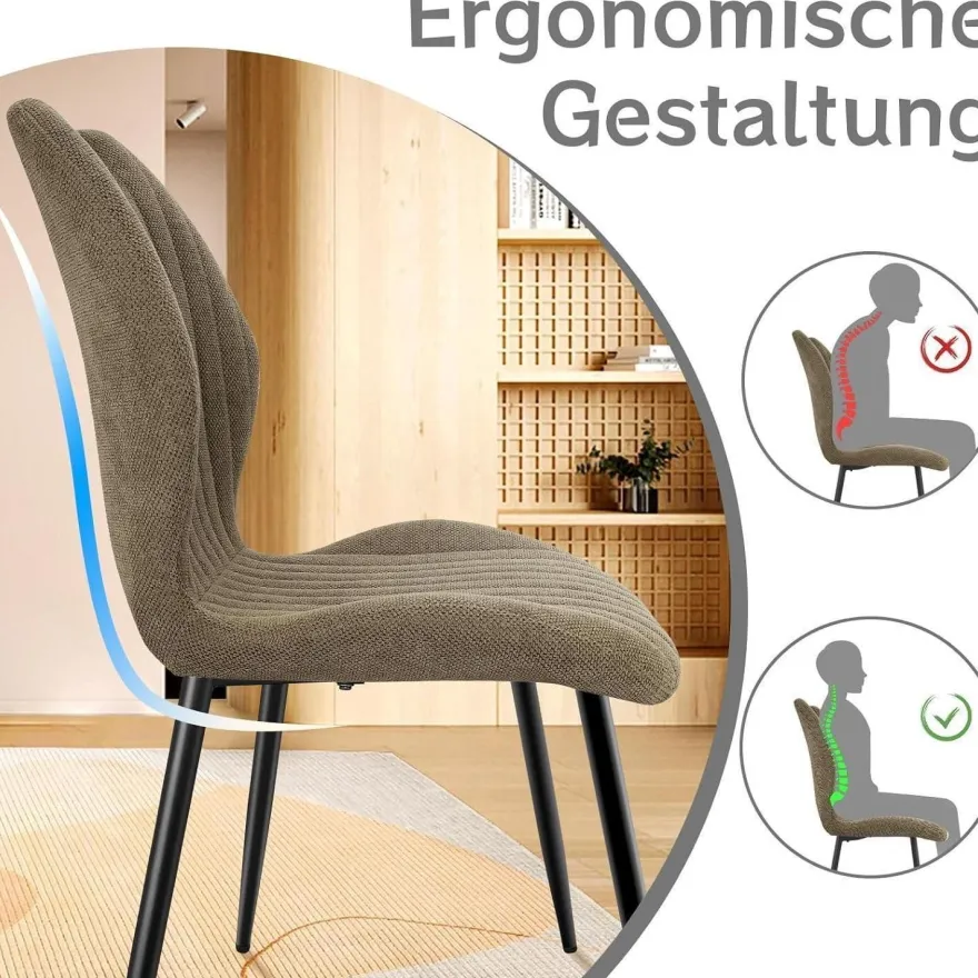 JIJIAN Esszimmerstühle 4er Set, Polsterstühle mit Stoff-Rückenlehne und