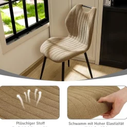 JIJIAN Esszimmerstühle 4er Set, Polsterstühle mit Stoff-Rückenlehne und