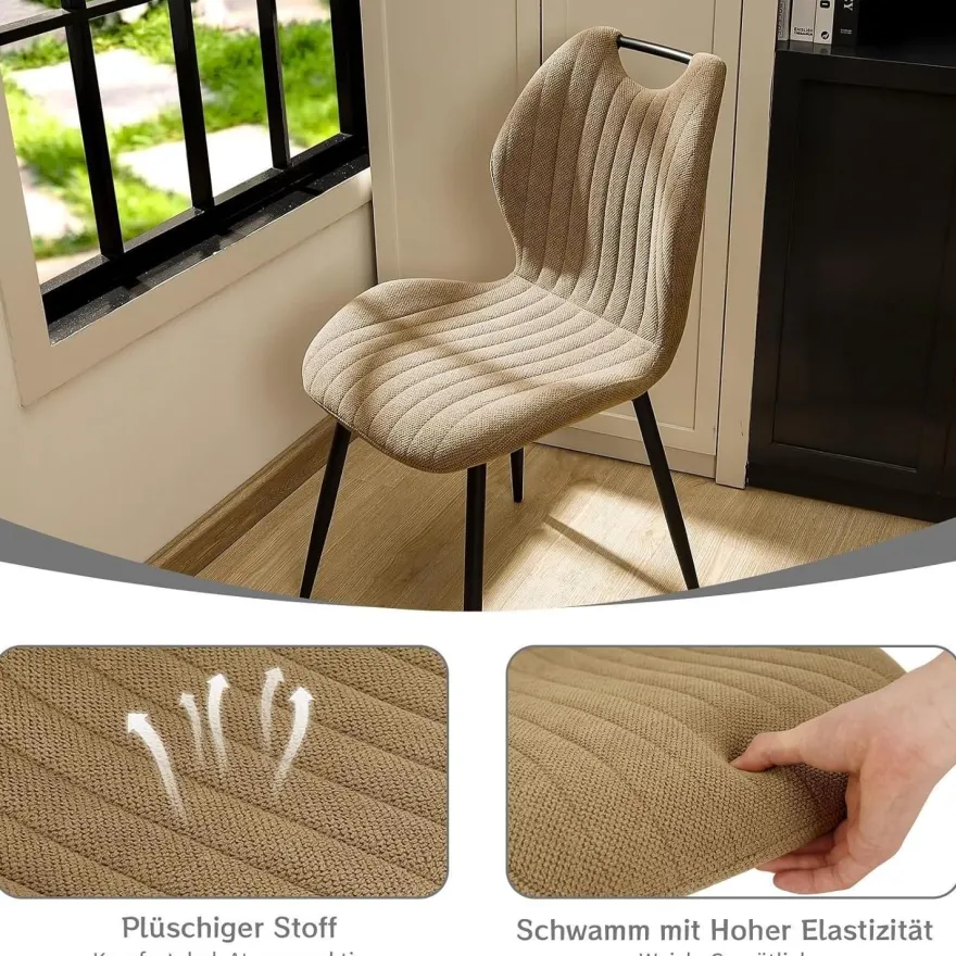 JIJIAN Esszimmerstühle 4er Set, Polsterstühle mit Stoff-Rückenlehne und