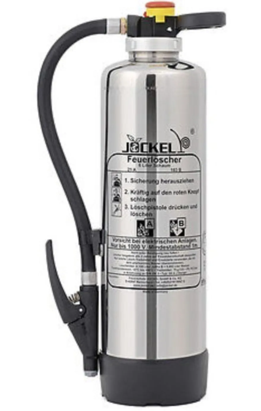 Jockel Design Feuerlöscher 6 Liter Schaum 21A=6LE Chrom Silber