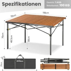 Join Nature Campingtisch Alu Klappbar für 6 Personen, 118x70cm, bis 100kg