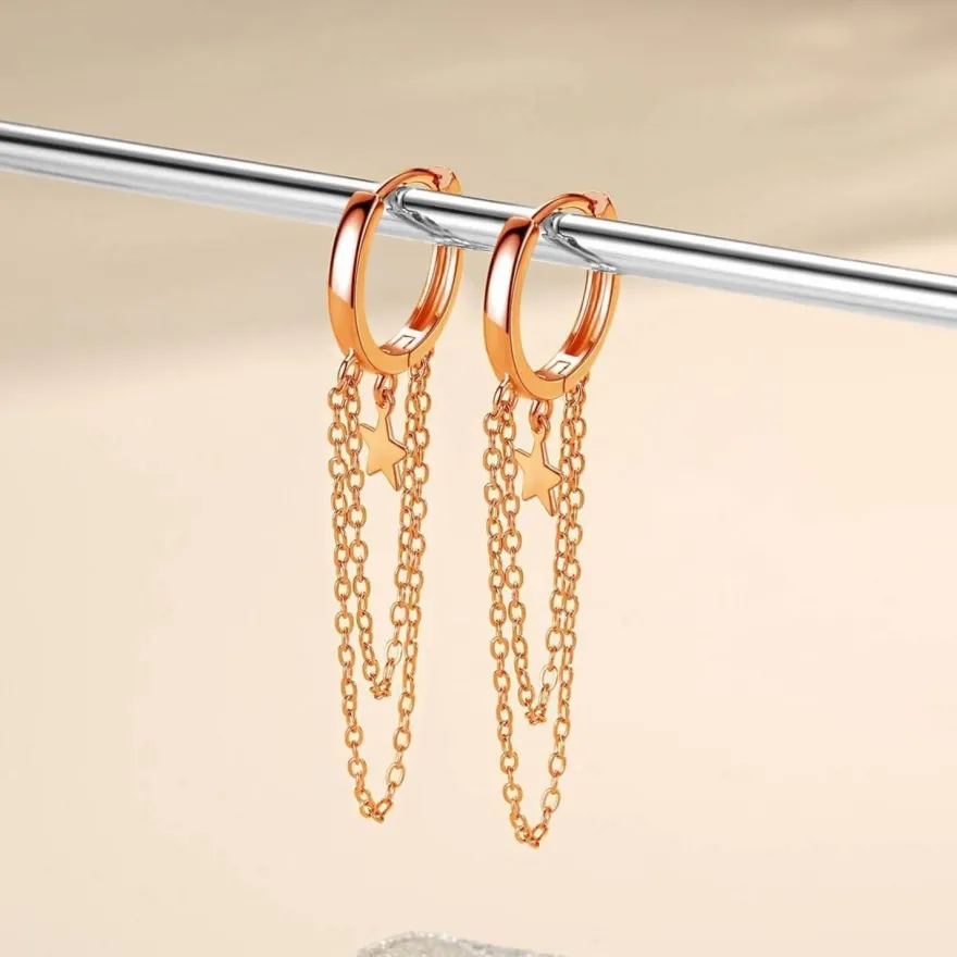 Josfeva Silber Damen Creolen Ohrringe Hängend 925 Sterling Rosegold Tropfen