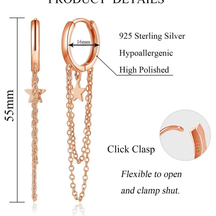 Josfeva Silber Damen Creolen Ohrringe Hängend 925 Sterling Rosegold Tropfen