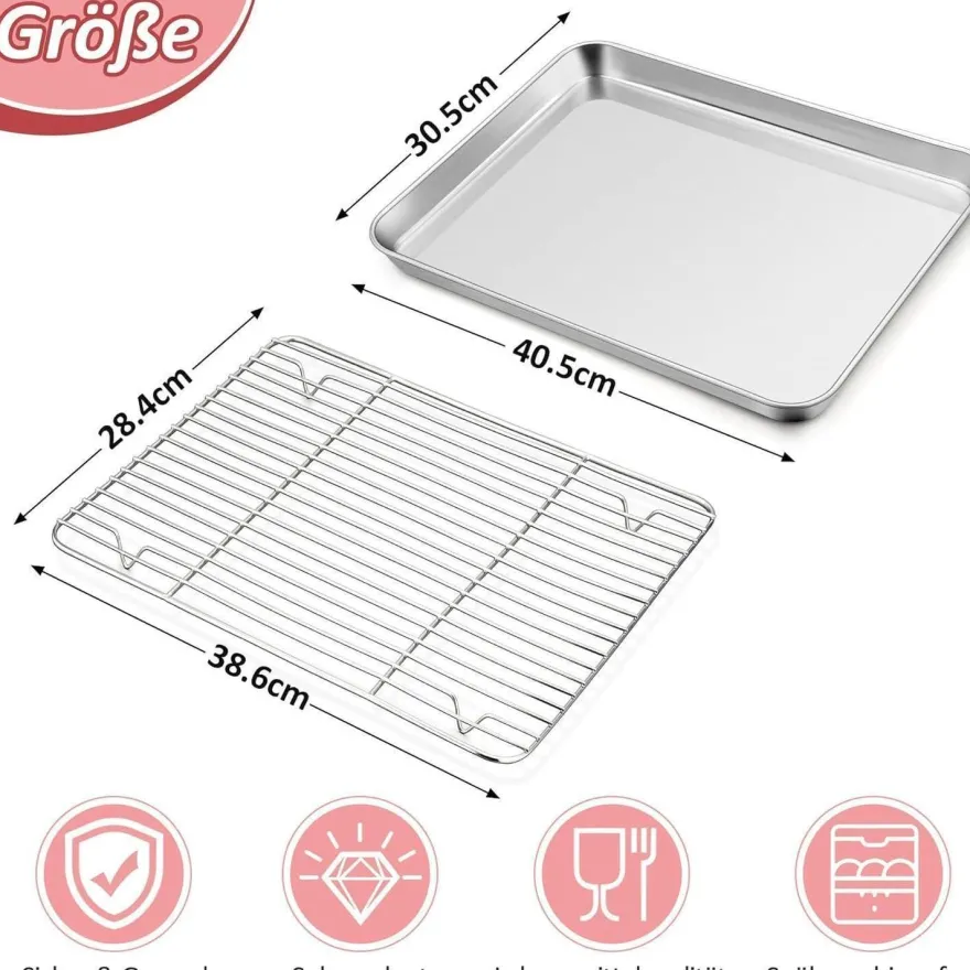 Joyfair Edelstahl Backblech mit Abkühlgitter Set 40.5x30.5x2.5cm