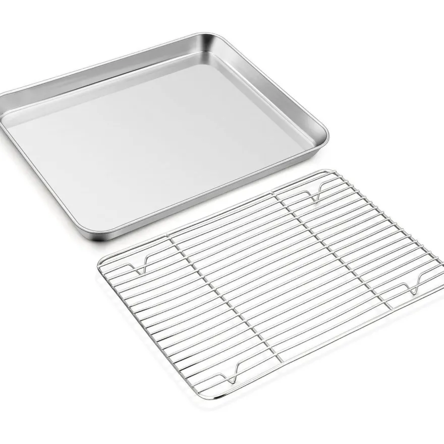 Joyfair Edelstahl Backblech mit Abkühlgitter Set 40.5x30.5x2.5cm