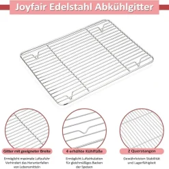 Joyfair Edelstahl Backblech mit Abkühlgitter Set 40.5x30.5x2.5cm