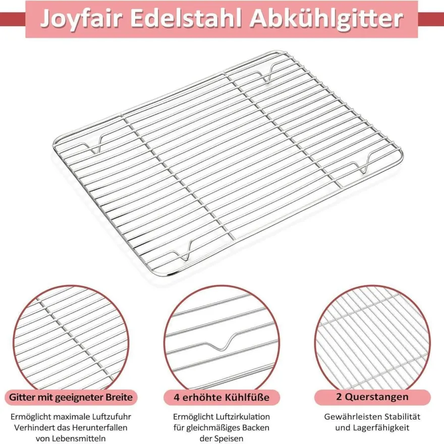 Joyfair Edelstahl Backblech mit Abkühlgitter Set 40.5x30.5x2.5cm