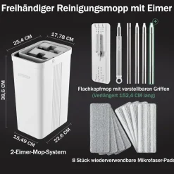 Joymoop Wischmopp Eimer Auswringer Set 8 Mikrofaser-Pads verlängerter Griff