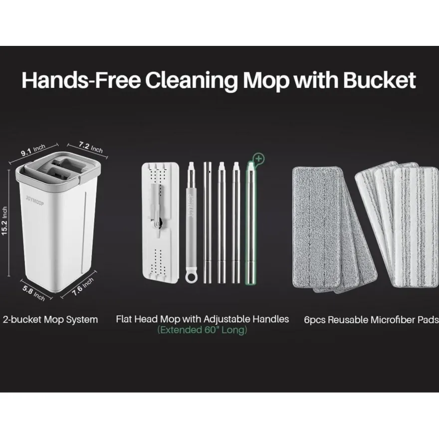 Joymoop Wischmopp mit Eimer und Auswringer, flaches Squeeze-Mopp-Set für Boden