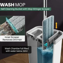 Joymoop Wischmopp mit Eimer und Auswringer, flaches Squeeze-Mopp-Set für Boden