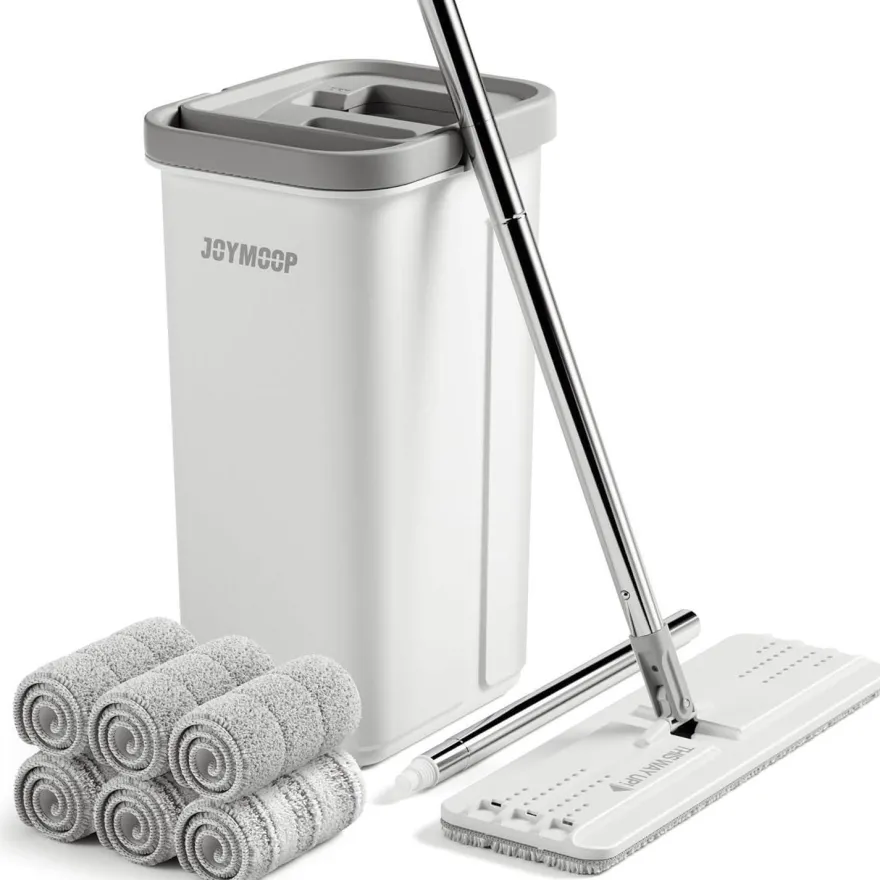 Joymoop Wischmopp mit Eimer und Auswringer, flaches Squeeze-Mopp-Set für Boden