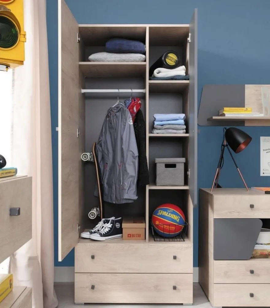 Jugendzimmer Kinderzimmer komplett Davis Set A 5-tlg. Schrank, Schreibtisch, Regale