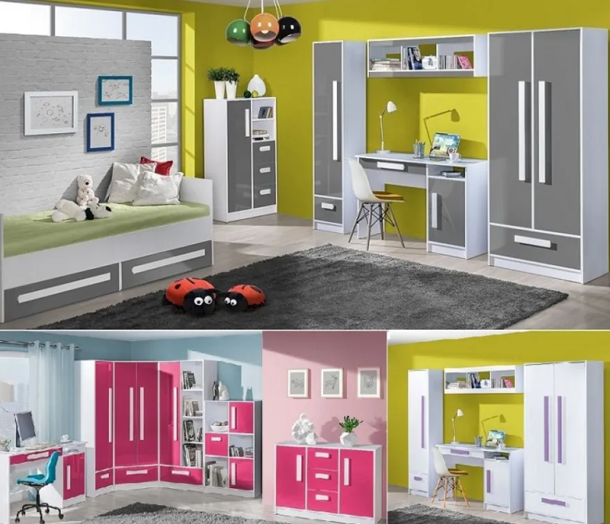 Jugendzimmer Kinderzimmer komplett Gerome Set C 7-tlg. Hochglanz Farbauswahl