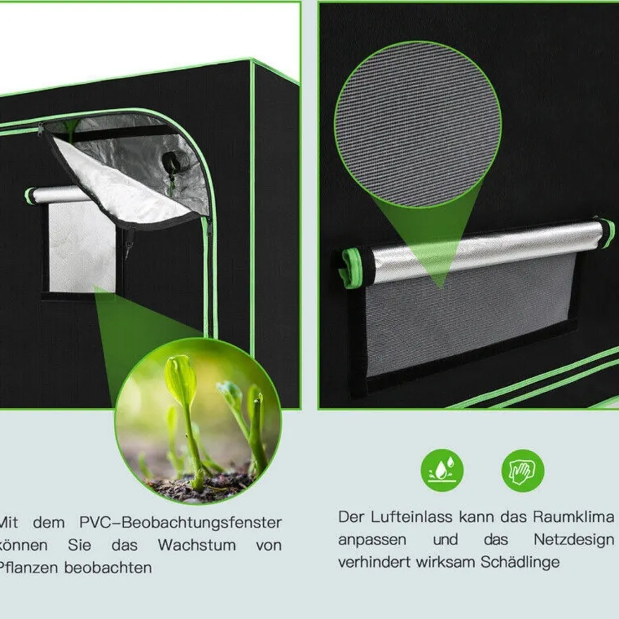 JUNG Growbox Komplettset LED 100x100x200cm Gewächshaus Komplett Set Cannabis