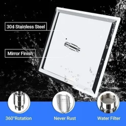 Junsottor Eckige Regendusche 12 Zoll (30x30cm) mit LED, Selbstreinigend