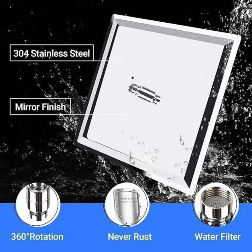 Junsottor Eckige Regendusche 12 Zoll (30x30cm) mit LED, Selbstreinigend