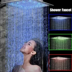 Junsottor Eckige Regendusche 12 Zoll (30x30cm) mit LED, Selbstreinigend