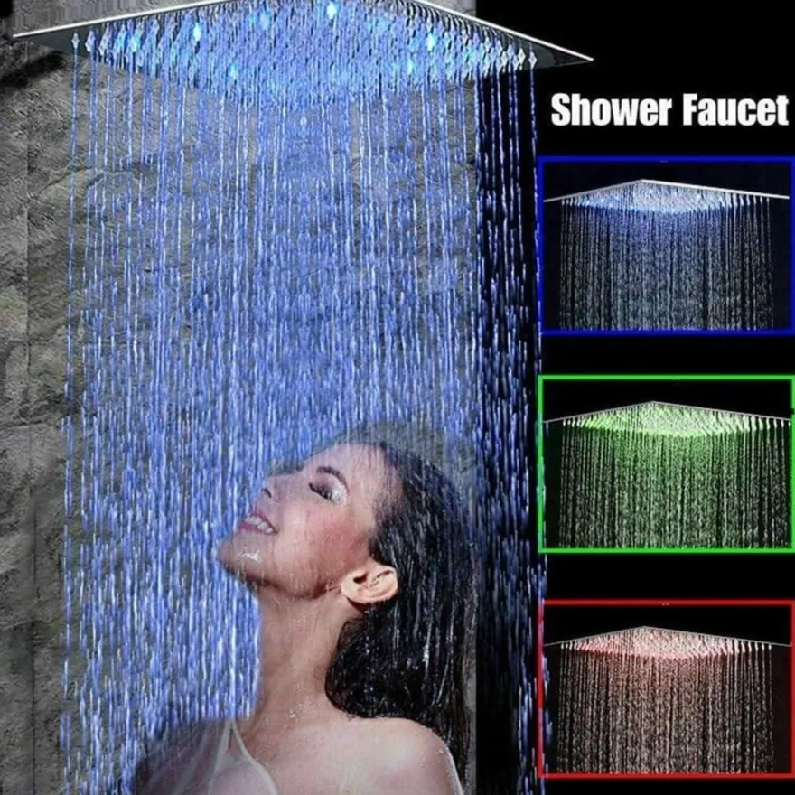 Junsottor Eckige Regendusche 12 Zoll (30x30cm) mit LED, Selbstreinigend