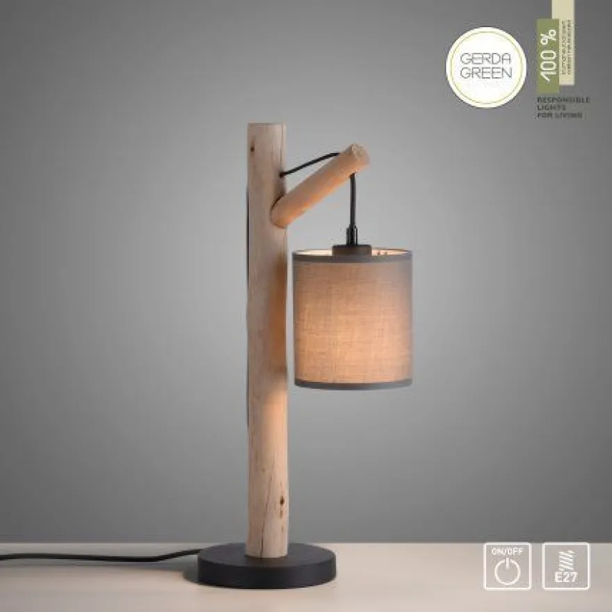 JUST LIGHT 15784-29 GREEN TRIBU Tischleuchte taupe Stoffschirm 1-flammig