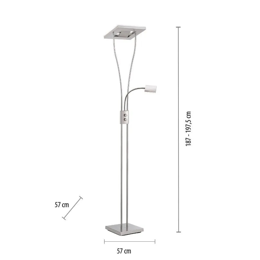JUST LIGHT 11776-55 HELIA LED Stehleuchte eckig mit Lesearm 3000K dimmbar stahlarben