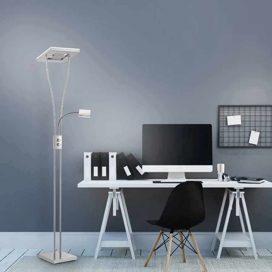 JUST LIGHT 11776-55 HELIA LED Stehleuchte eckig mit Lesearm 3000K dimmbar stahlarben