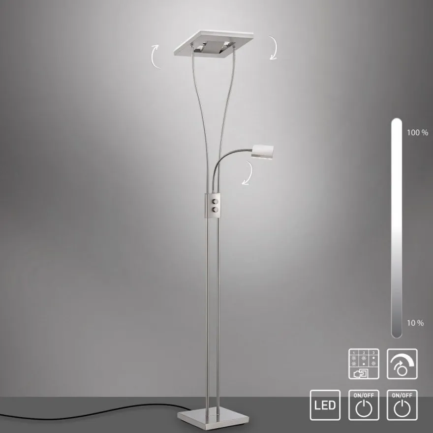 JUST LIGHT 11776-55 HELIA LED Stehleuchte eckig mit Lesearm 3000K dimmbar stahlarben