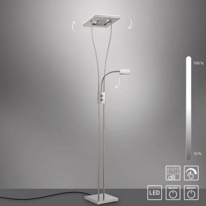 JUST LIGHT 11776-55 HELIA LED Stehleuchte eckig mit Lesearm 3000K dimmbar stahlarben