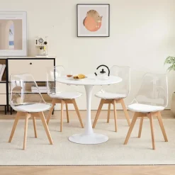 JZGORC 6er-Set Esszimmerstühle mit transparenter Rückenlehne und weißem