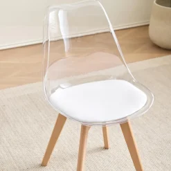 JZGORC 6er-Set Esszimmerstühle mit transparenter Rückenlehne und weißem