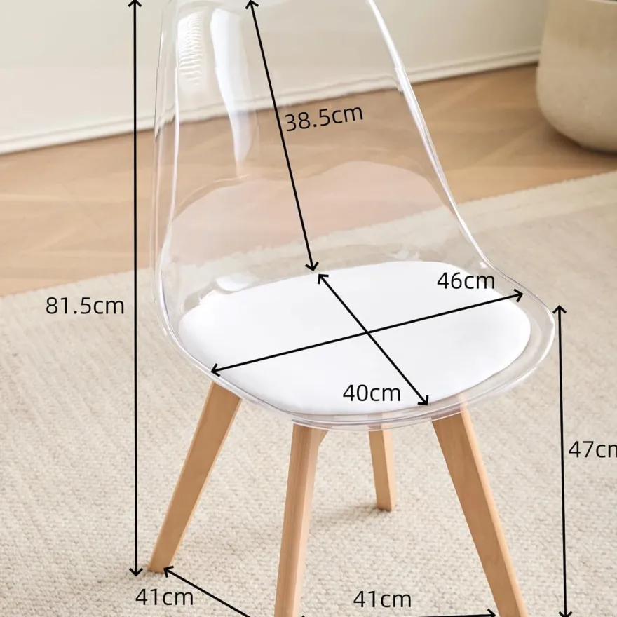 JZGORC 6er-Set Esszimmerstühle mit transparenter Rückenlehne und weißem