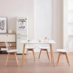JZGORC 6er-Set Esszimmerstühle mit transparenter Rückenlehne und weißem