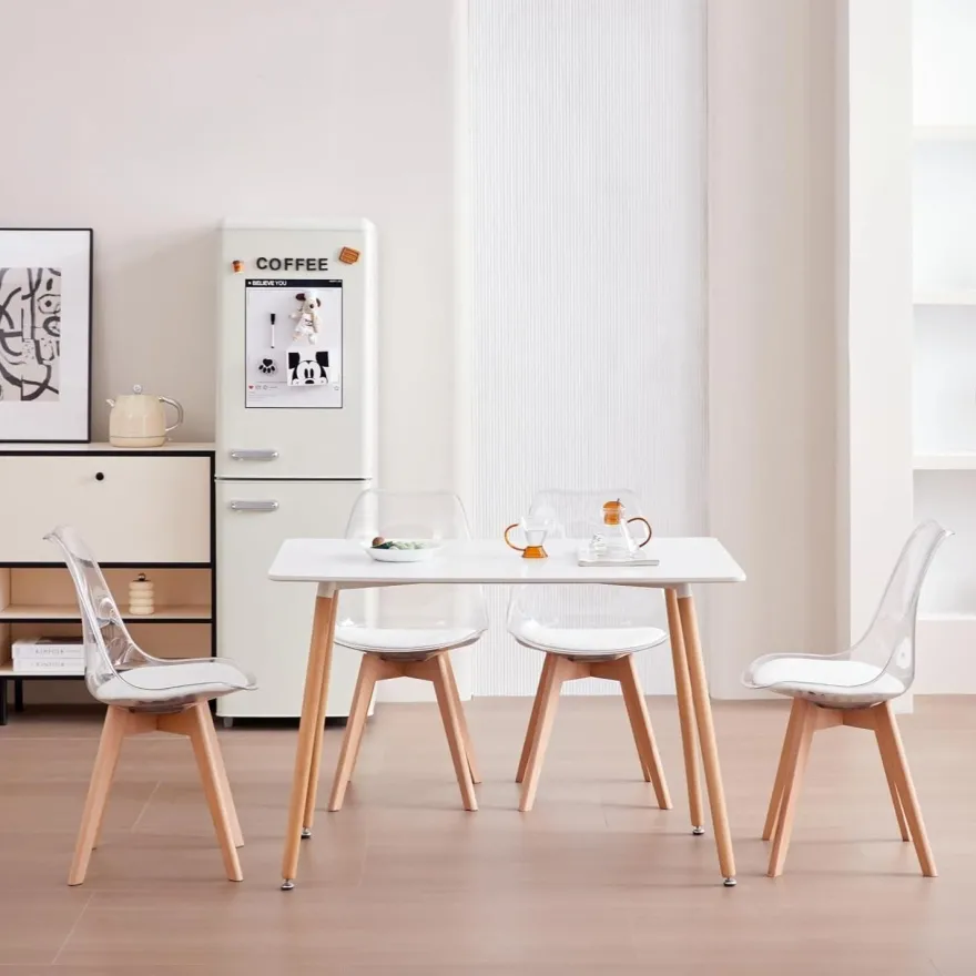 JZGORC 6er-Set Esszimmerstühle mit transparenter Rückenlehne und weißem