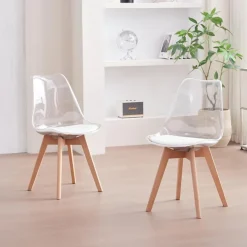 JZGORC 6er-Set Esszimmerstühle mit transparenter Rückenlehne und weißem