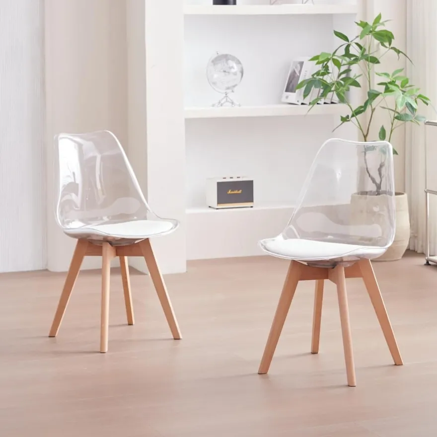 JZGORC 6er-Set Esszimmerstühle mit transparenter Rückenlehne und weißem