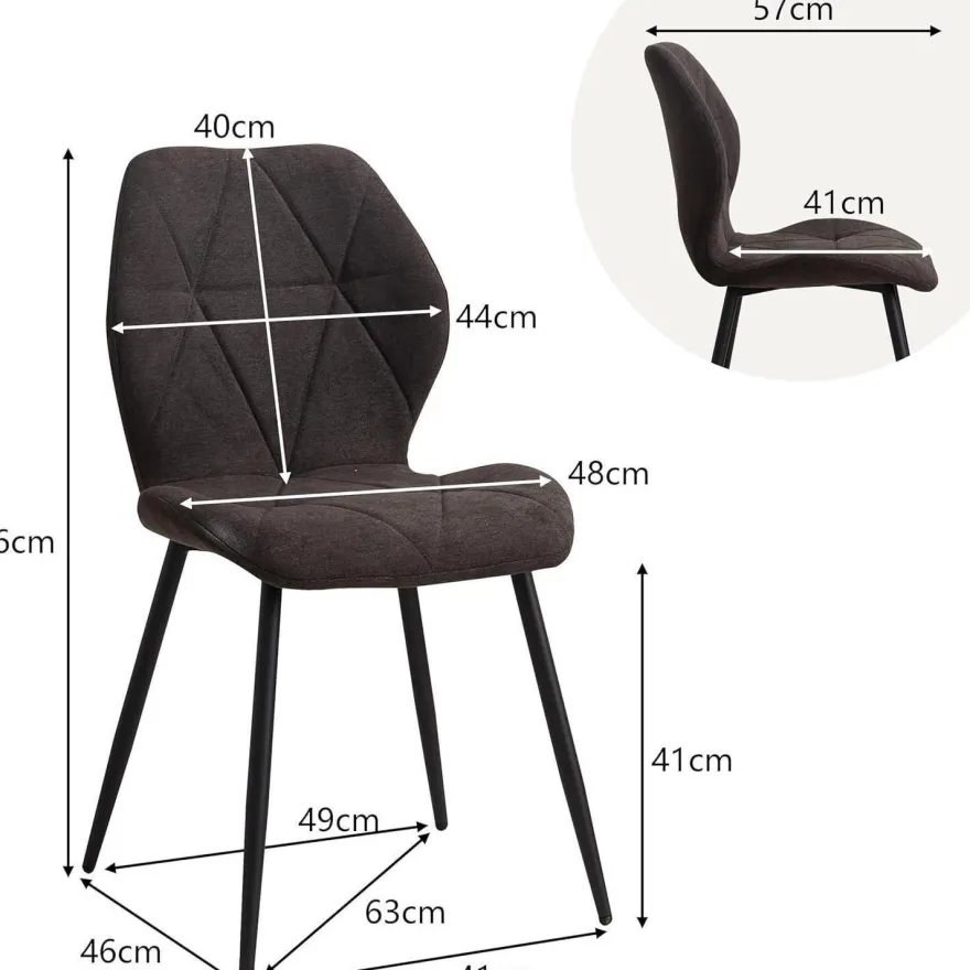 JZGORC 4er-Set Esszimmerstuhl aus Leinen-Diamantgewebe, gepolstert, Schwarz