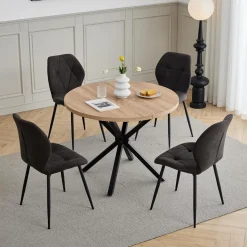 JZGORC 4er-Set Esszimmerstuhl aus Leinen-Diamantgewebe, gepolstert, Schwarz