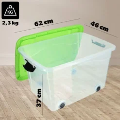 KADAX Kunststoffbehälter mit Rollen, Aufbewahrungsbox aus Kunststoff 60L