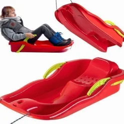 KADAX Kunststoffschlitten, Schneebob, Schneerutscher mit Bremsen Rot