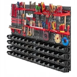 KADAX Werkstattwandregal, Wandplatten, 116 x 78 cm, Rot und Schwarz, 81 tlg