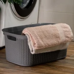 KADAX Wäschekorb, Wäschetruhe aus Kunststoff, Wäschebox 27L, Anthrazit