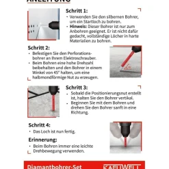 Kafuwell Diamantbohrer Profi-Set 10tlg (5-12mm Glasbohrer & 6mm