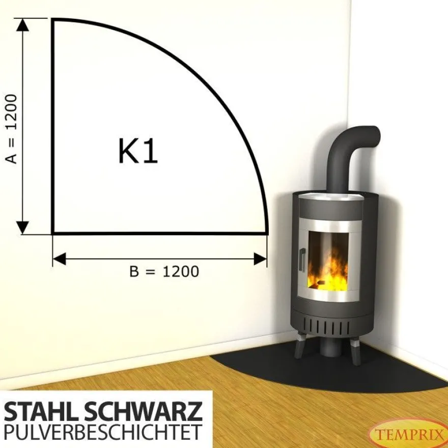 Kamin Bodenplatte 1200 x 1200 x 2 mm Stahl schwarz Funken & Feuerschutz Ofenplatte K1