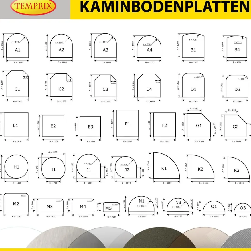 Kamin Bodenplatte 1200 x 1200 x 2 mm Stahl schwarz Funken & Feuerschutz Ofenplatte K1
