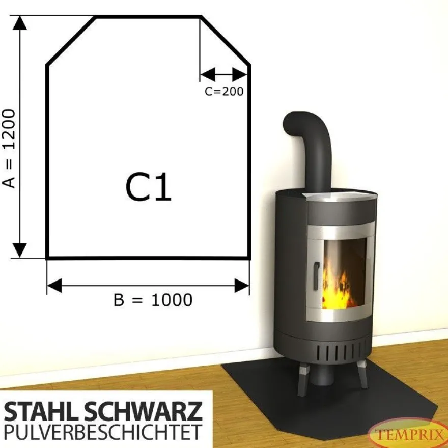 Kamin Bodenplatte 1200x1100x2mm Stahl schwarz Funken & Feuerschutz Ofenplatte C1