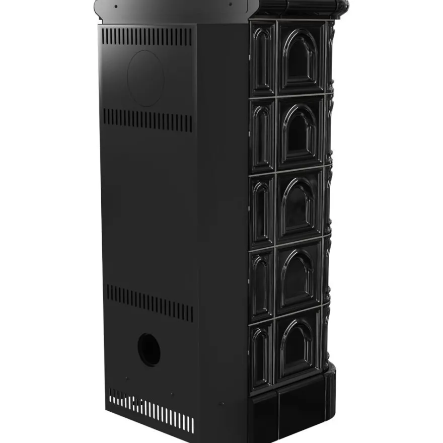 Kamineinsatz aus Stahl KRATKI BLANKA 8 kW Ø 160 schwarze Kachel schwarz Verkleidung